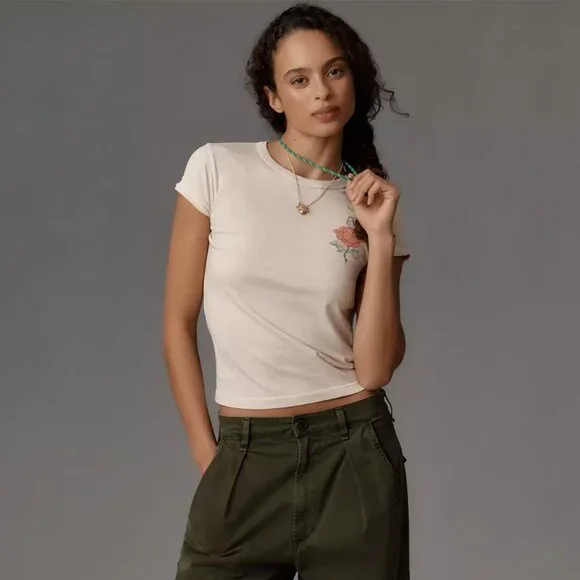 Anthropologie Letluv Rose Graphic Tee Cream Size: XS - Picture 5 of 8